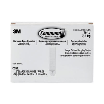 Picture Hanging Strips, Value Pack, Large, Removable, Holds Up to 16 lbs, 0.75 x 3.65, White, 120 Pairs/Pack