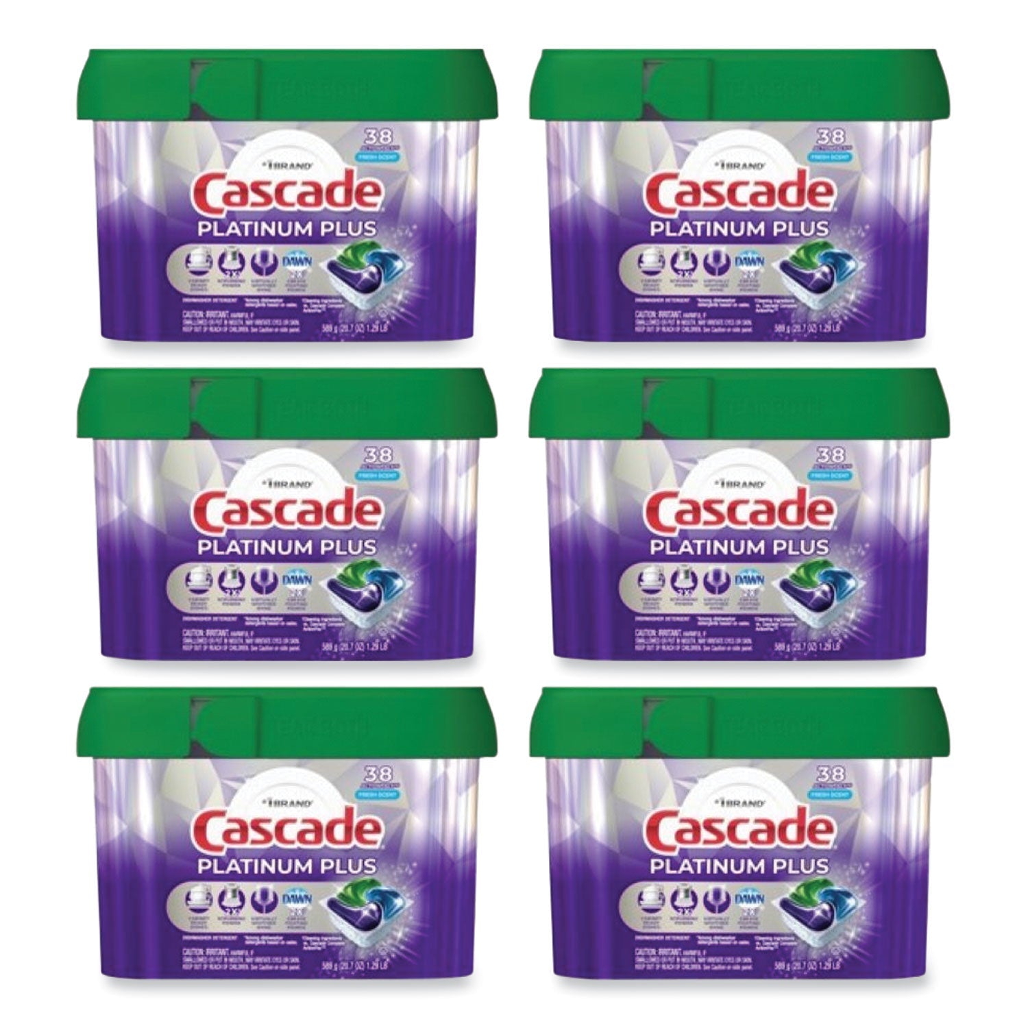 Platinum Plus ActionPacs Dishwasher Detergent Pods, Fresh Scent, 20.7 oz Tub, 38/Tub, 6/Carton