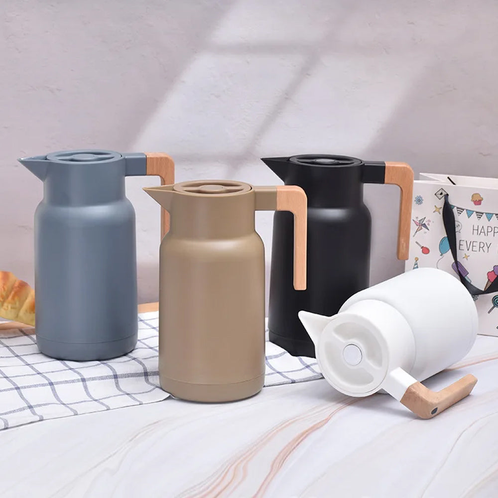 (Net) 1000ml Vacuum Jug Flask with Push Button PourageWhite