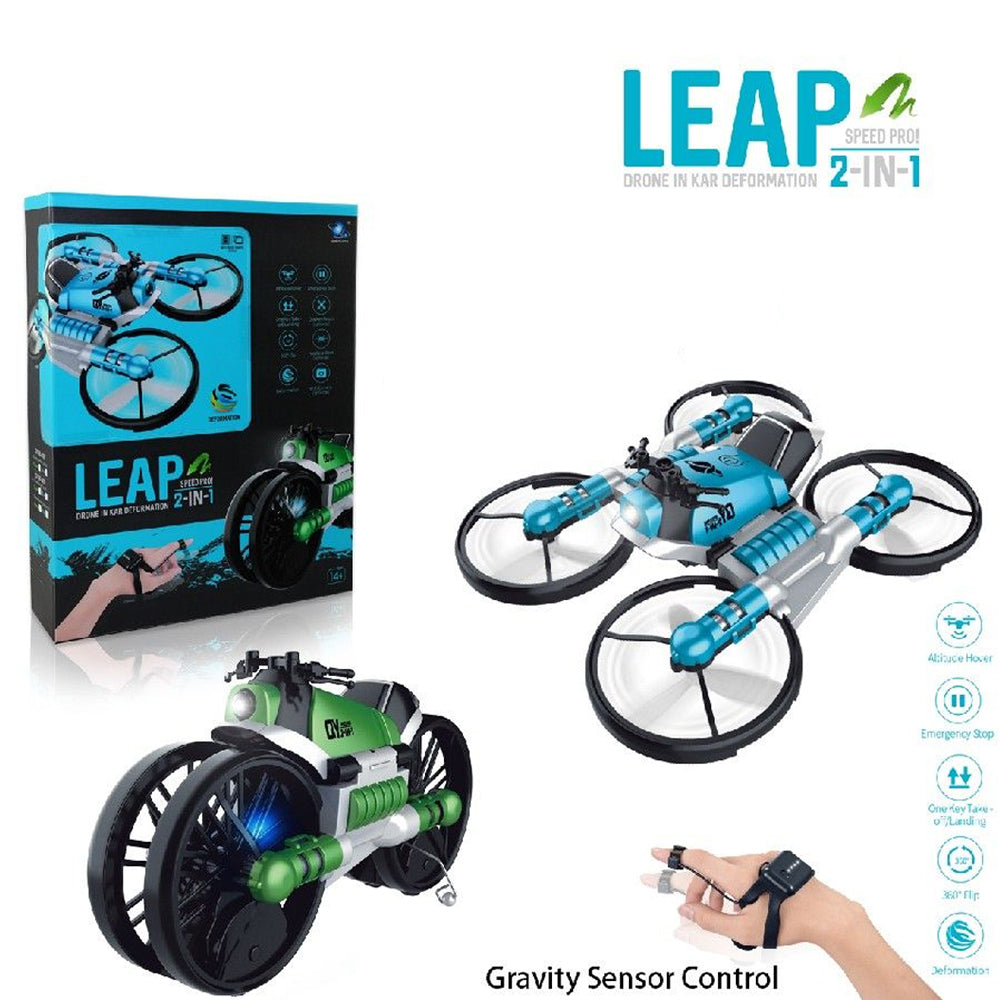 (NET)   2-in-1 Quadcopter Folding Motorcycle Deformation ToyBlue