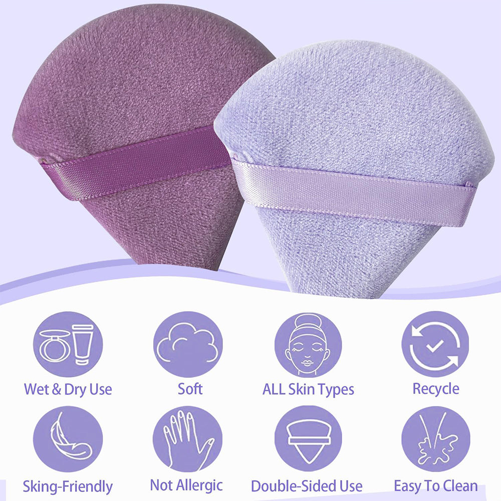 (NET) 2 Pcs  Reusable Powder Puff Triangle Dry Wet Velour PuffGreen