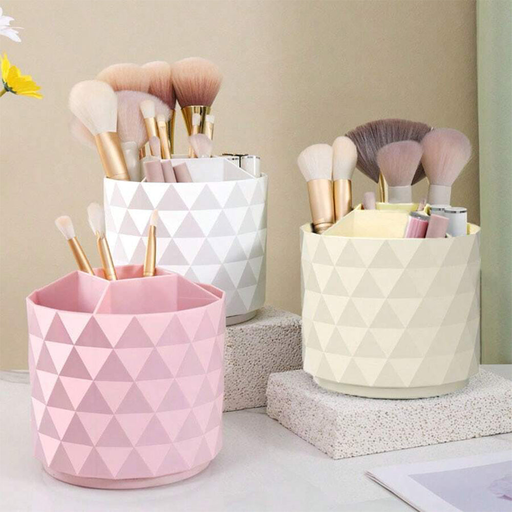 (net) 360 Degree Rotating Round Makeup Brush Storage Box With Dustproof CoverWhite