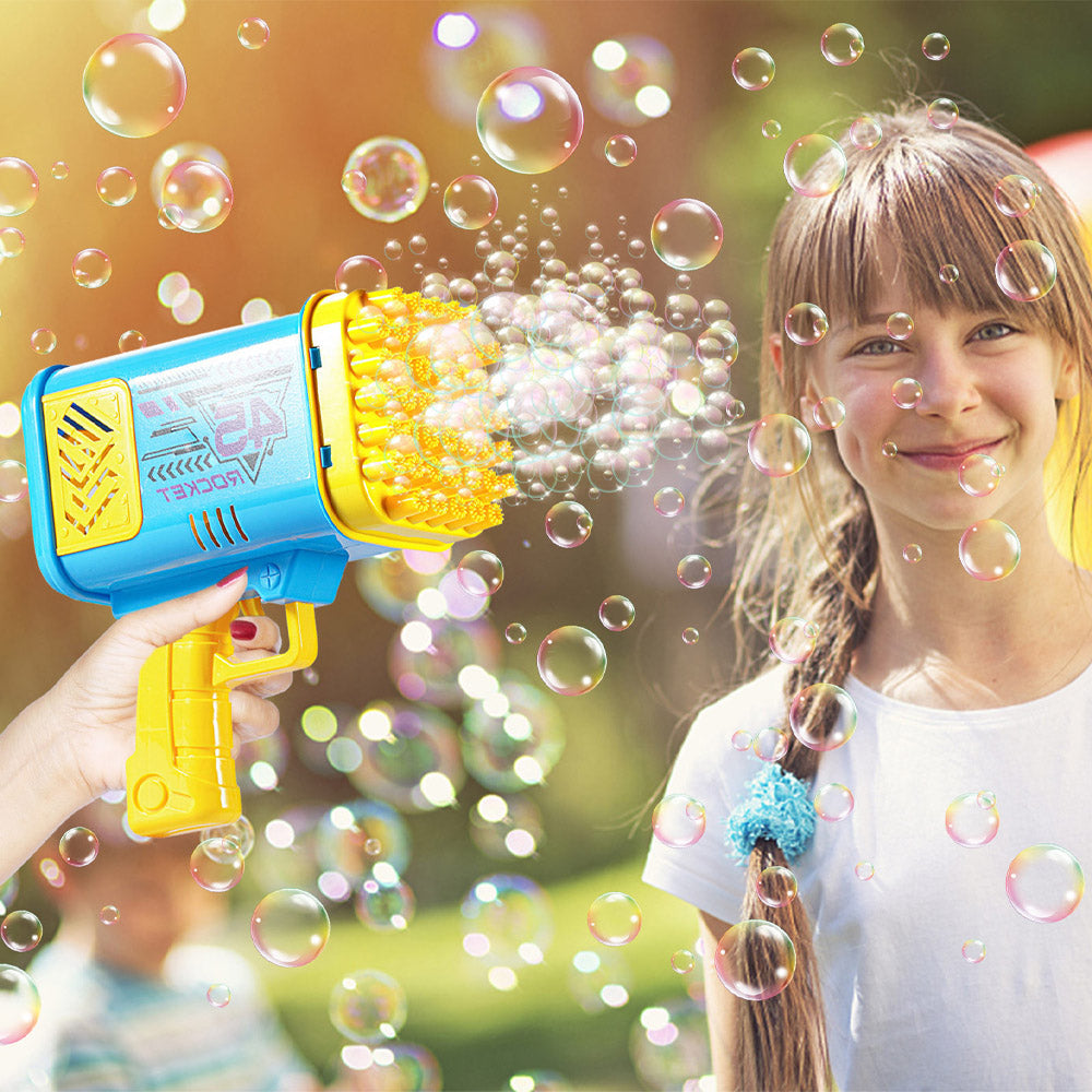 (NET) 45 Hole Electric Bubbles Machine Guns For Kids Bubble Machine  For Outdoor ActivitiesBLUE