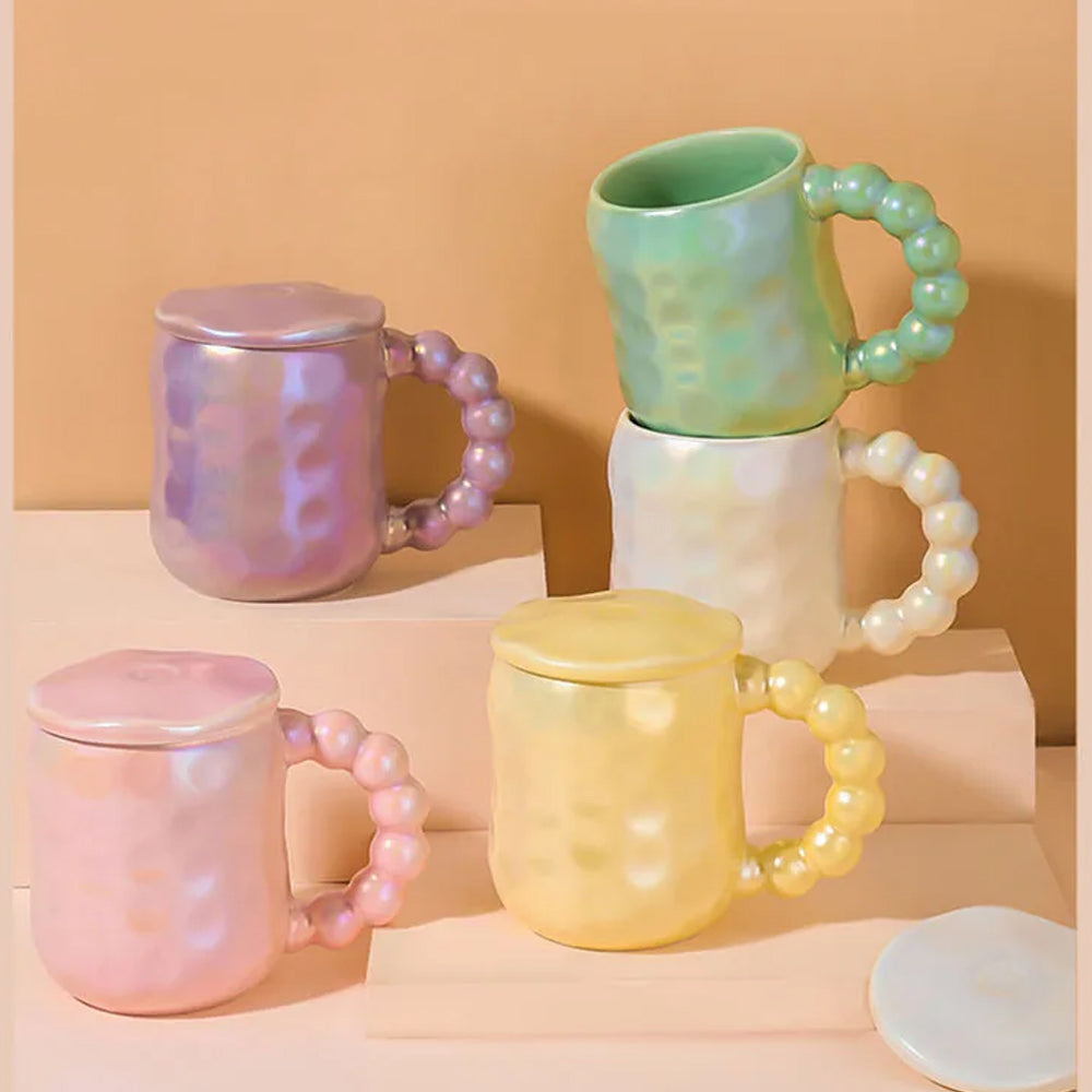 (Net) Ceramic Mug with Ceramic Cap and Tea SpoonAqua