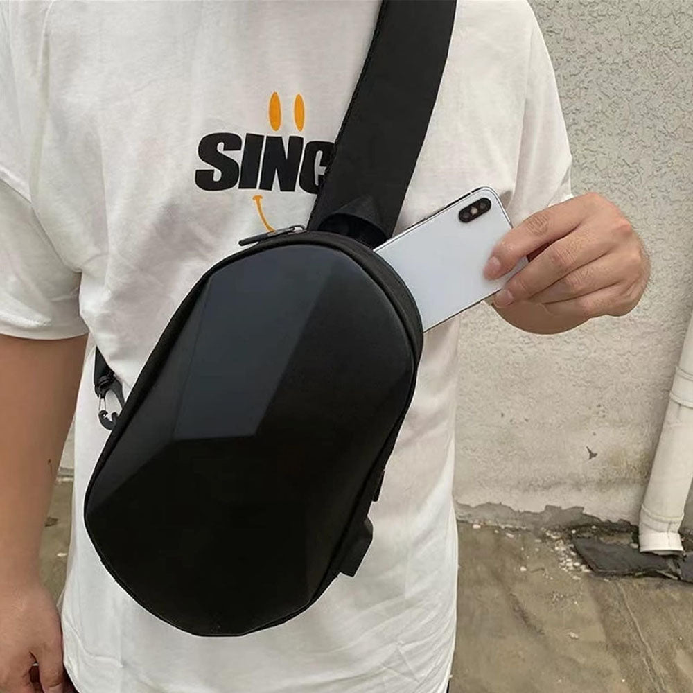(Net) Chest Bag Men 3D Hard Shell Waterproof Riding Couple USB Charging Messenger Sling ShoulderNavy