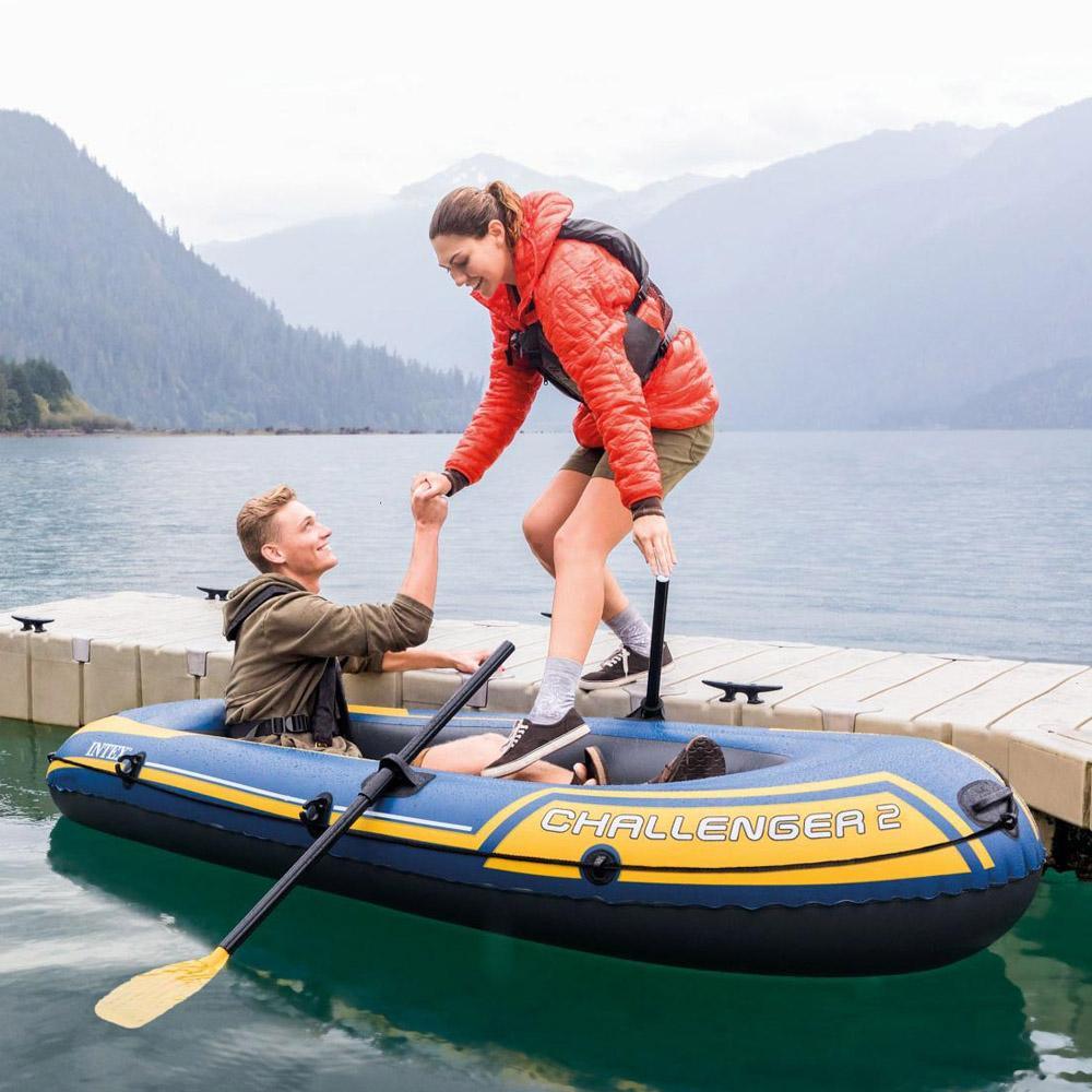 (NET) Intex 68367 Challenger 2 Inflatable Boat Set For Two People with Oars   Inflator