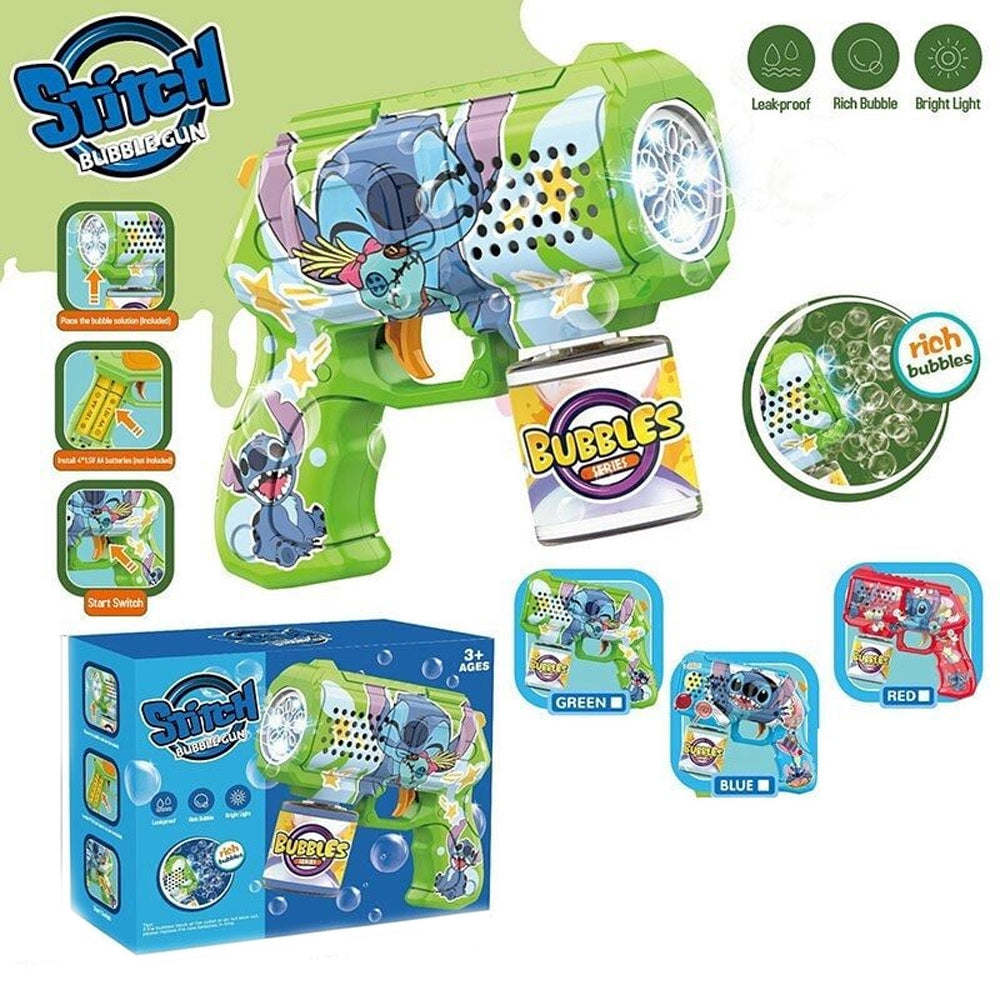 ( Net ) Stitch Soap bubble Gun With Light Up Soap Liquid BottleGreen