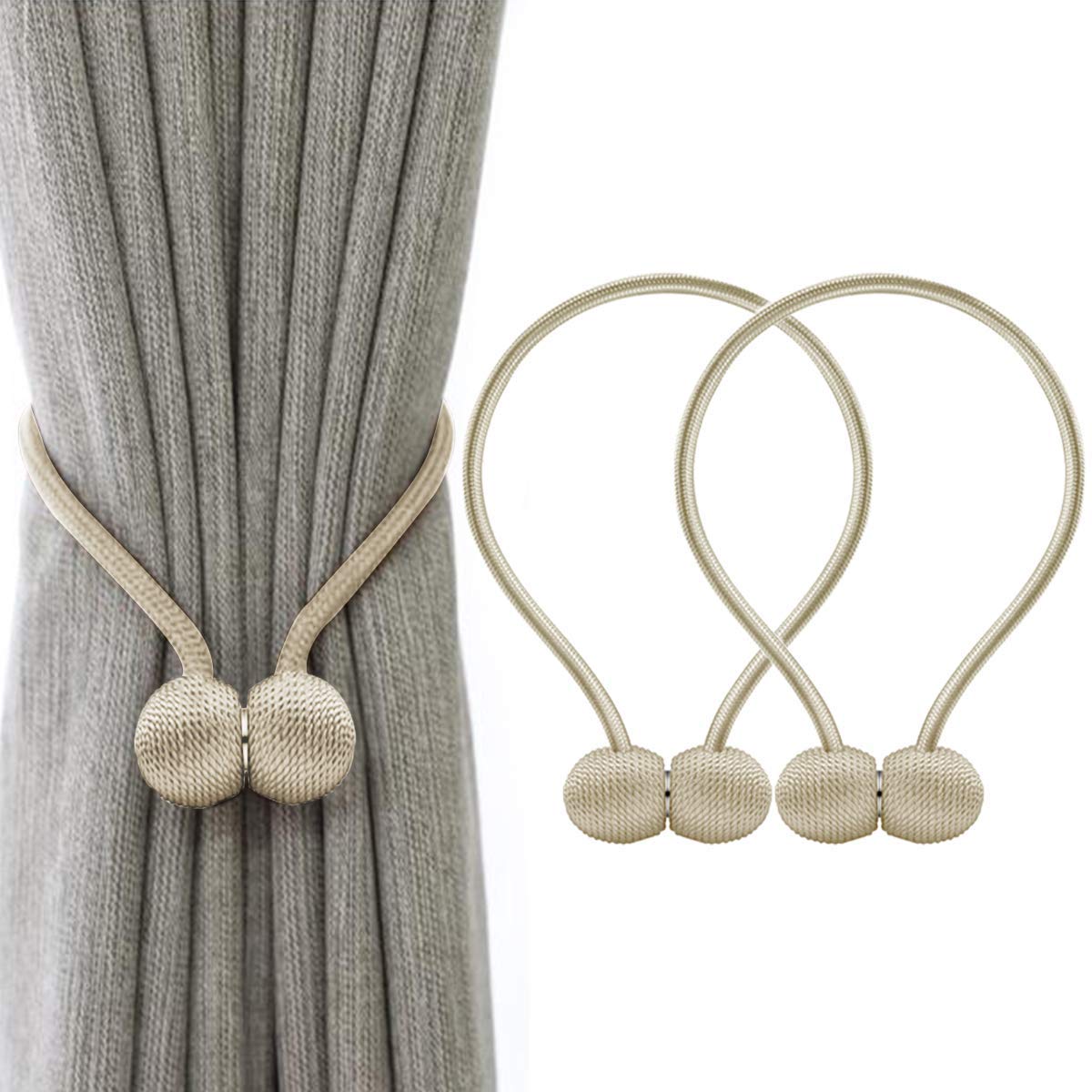 (net) Magnetic Curtain Tiebacks Curtain Clips Rope Holdbacks Curtain Weaving Holder Buckles For Home Office Decorative 1 pieceRed