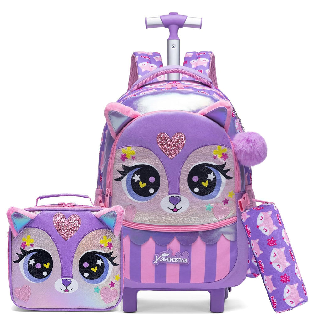 (NET) Meetbelify Purple Kids Rolling Backpack 3 Pcs