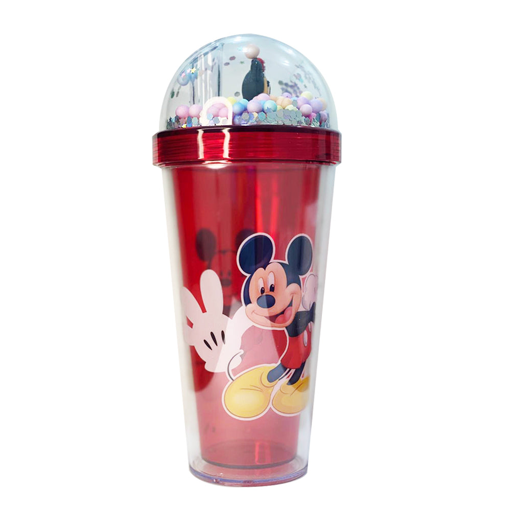 (NET) Mickey Mousse Plastic Cup With Straw 400 MLBlue