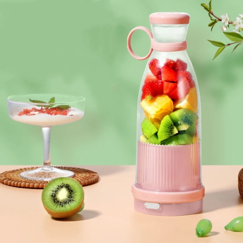 (NET) Mini Juice Cup 6 Blades Blender USB Portable Mini Fresh Juice Blender Sport Bottle/ KC23-65/ KN-440Pink