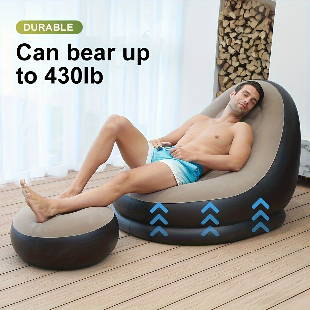 (Net) Portable Fast Inflatable Sofa Chair With Foot Stool
