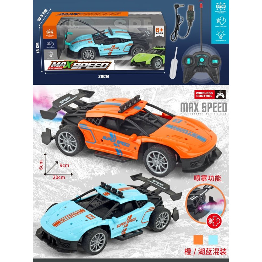 1/18 Four-Channel Remote Control Stunt Car with Spray FeatureBlue