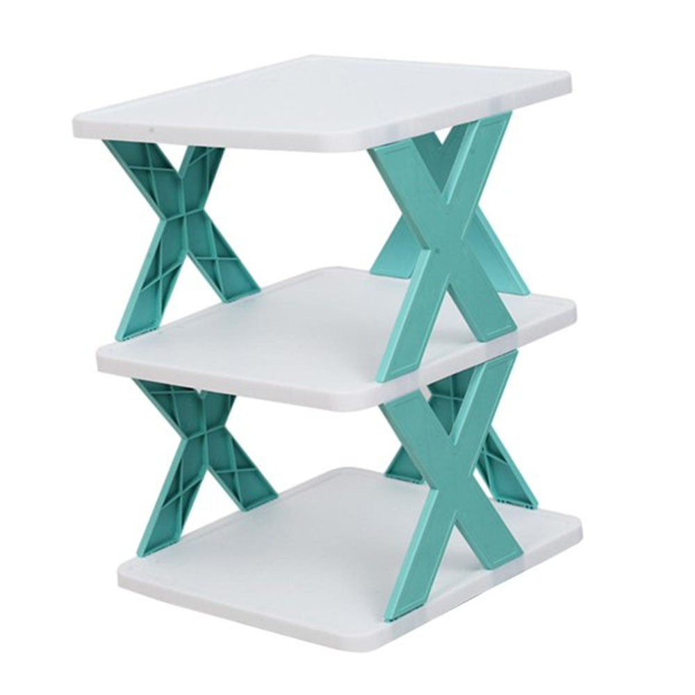 3 layer Stackable Shoe Storage Box Entryway Shelf Box Plastic Shoe Cabinet Space Saver / 23FK056-2aqua