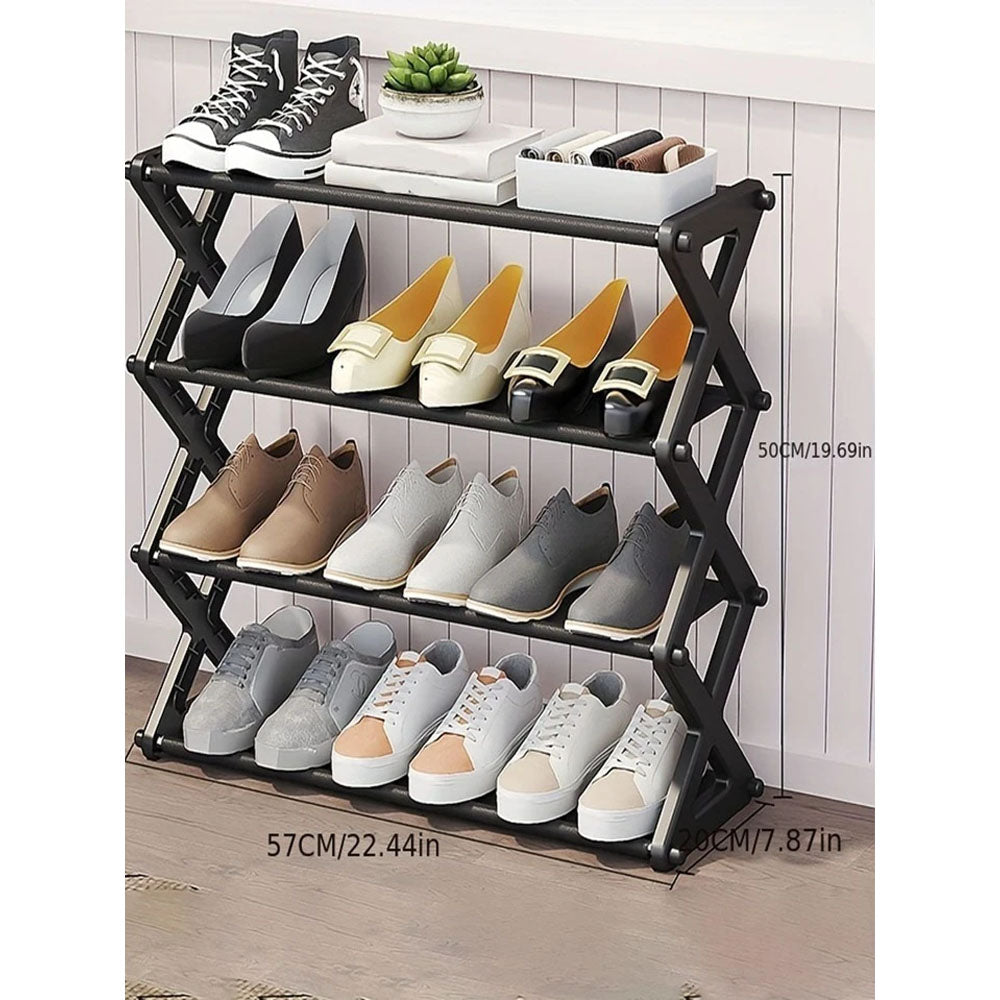 4Layers Simple X-Shaped Multi-Layer Dustproof Shoe Rack, DIY Assembly Shoe Cabinet, Multi-Purpose Storage Rack, Dormitory Shoe Rack / 81479/ YH8809-4Pink