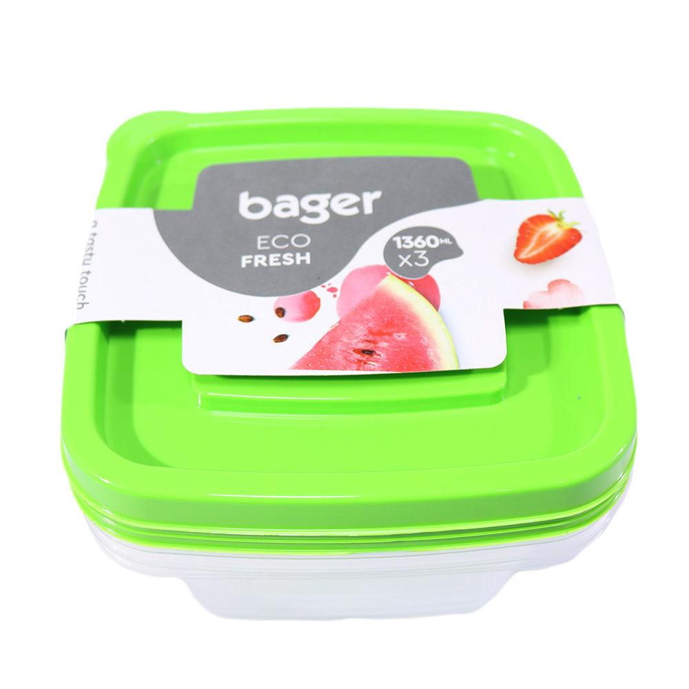 Bager Square Storage Container Set 1360ml ( 3 Pcs)