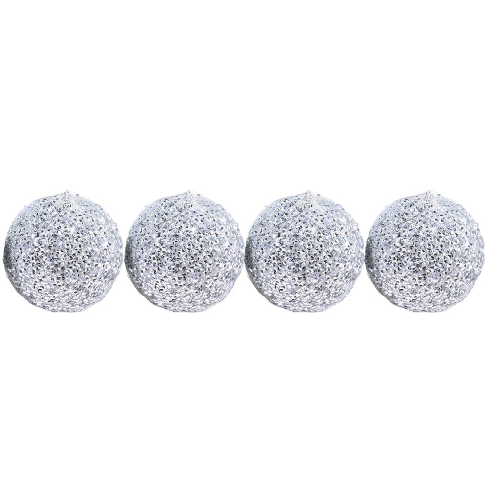 Christmas Glittered Silver Balls 6 cm Tree Decoration Set (4 Pcs)
