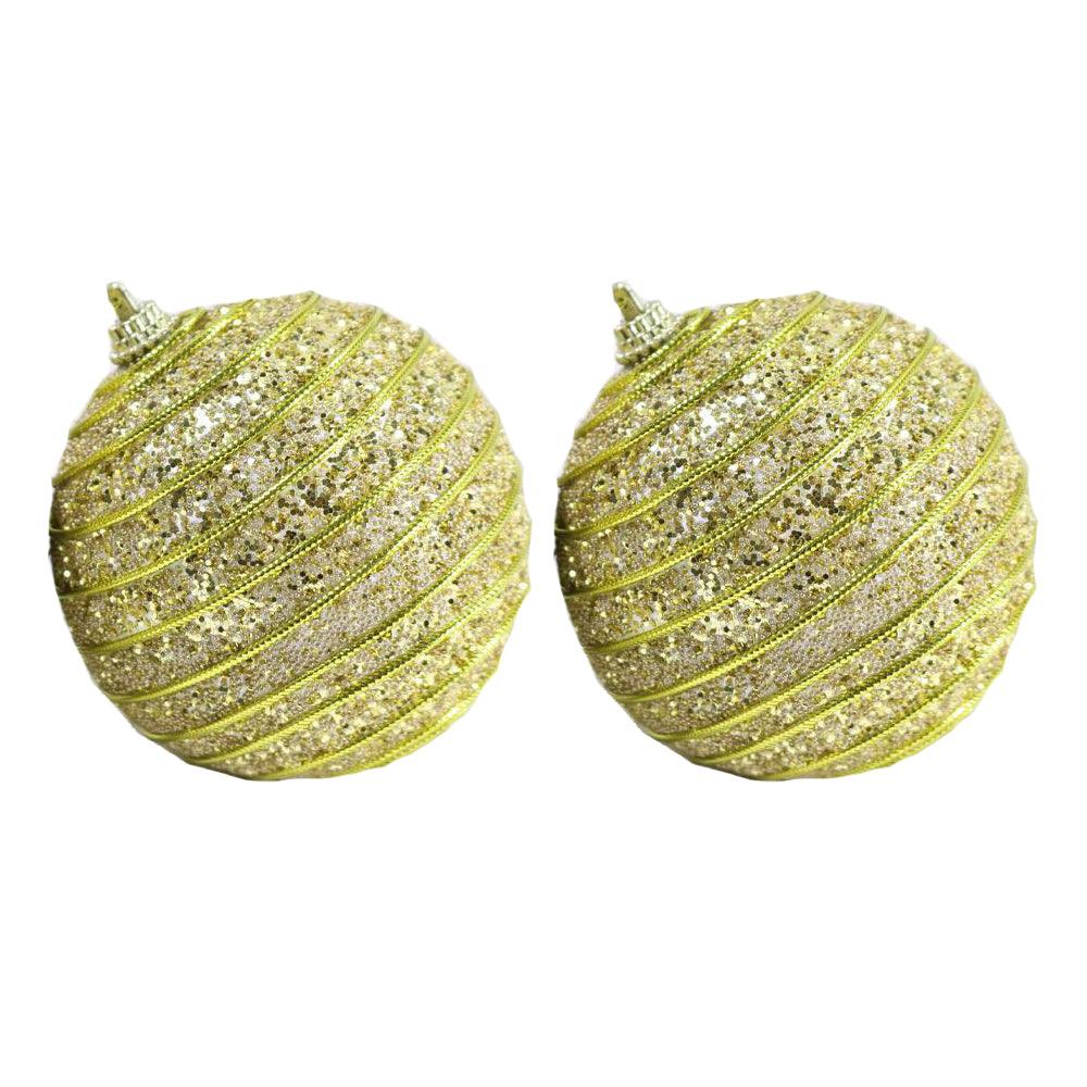 Christmas Gold 10 cm Striped Ball Tree Decoration Set (2 pcs)