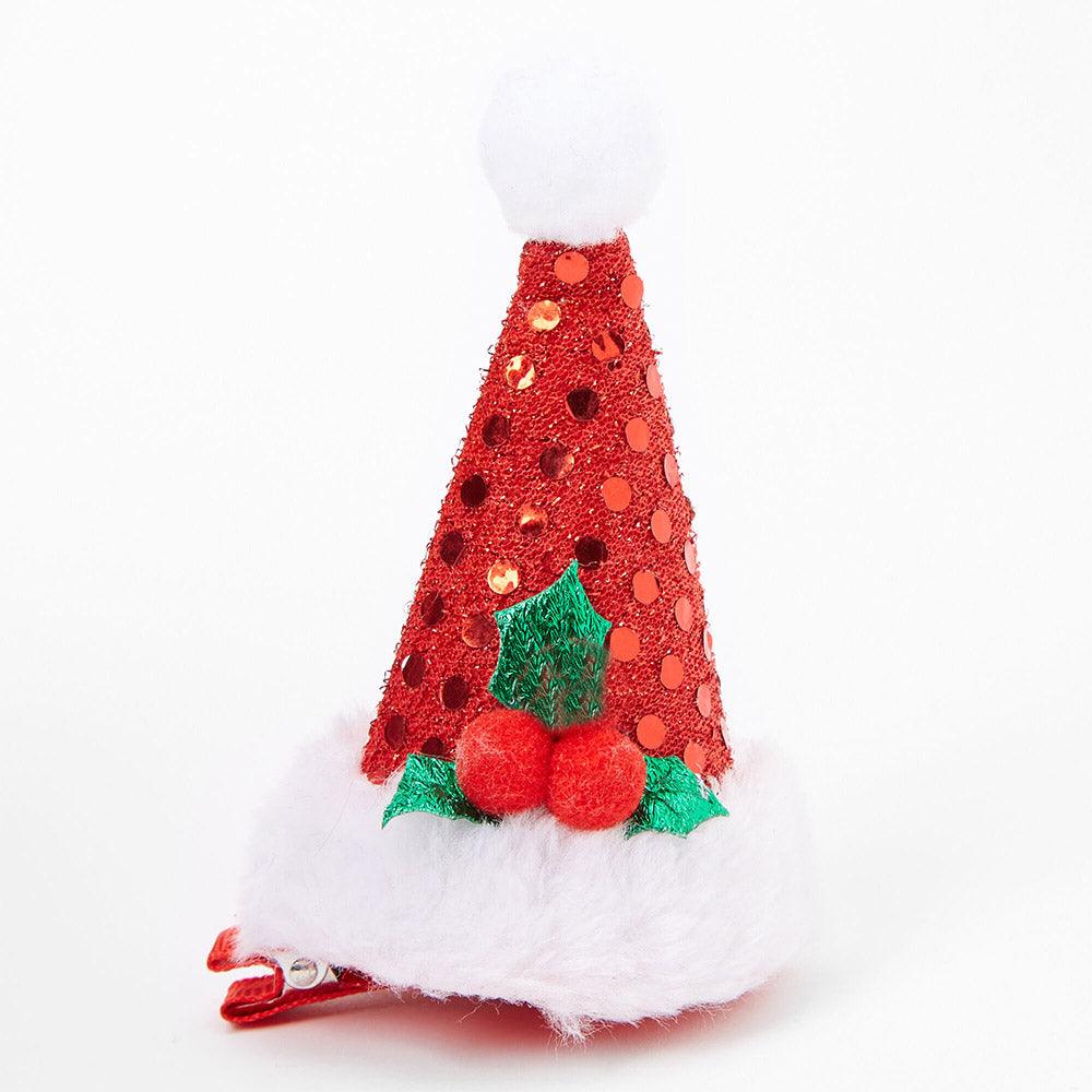 Christmas Santa Hat Hair ClipWhite Dotted
