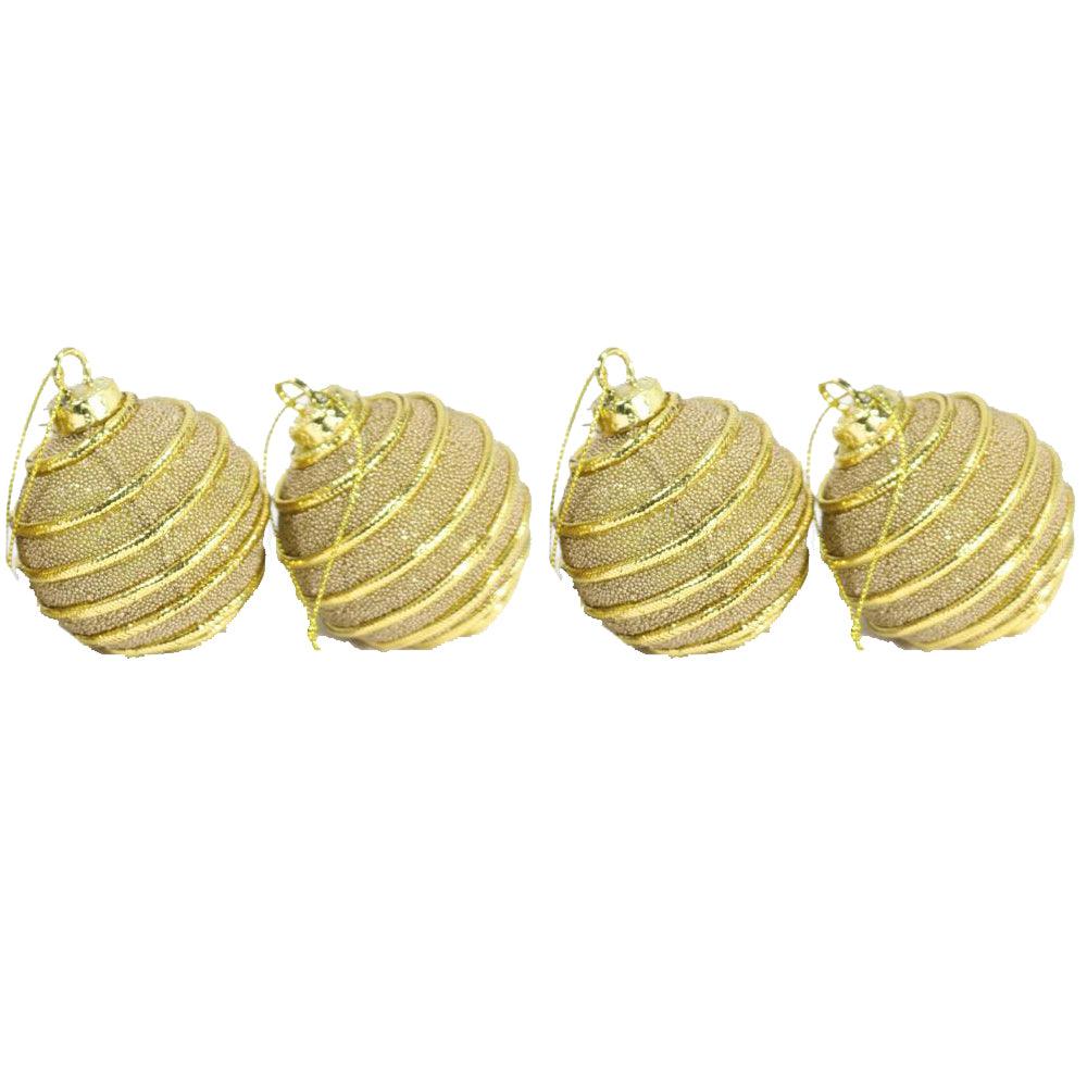 Christmas Striped Gold Balls Tree Decoration Set (4 Pcs)