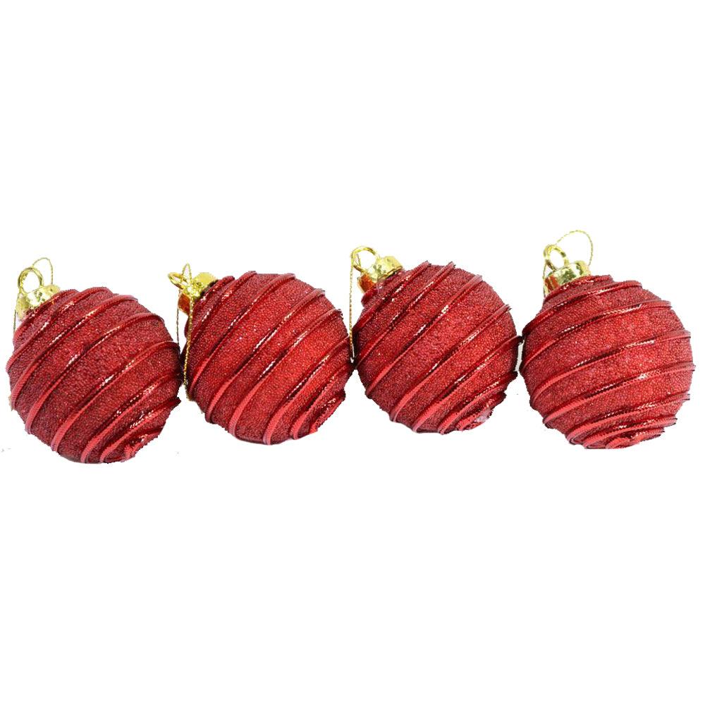 Christmas Striped Red Balls 6 cm Tree Decoration Set (4 Pcs)