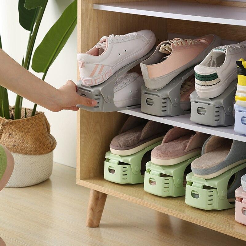 Double layer Shoe Shelf Shoe Organizer Plastic / 14295 (kc23-212)Grey