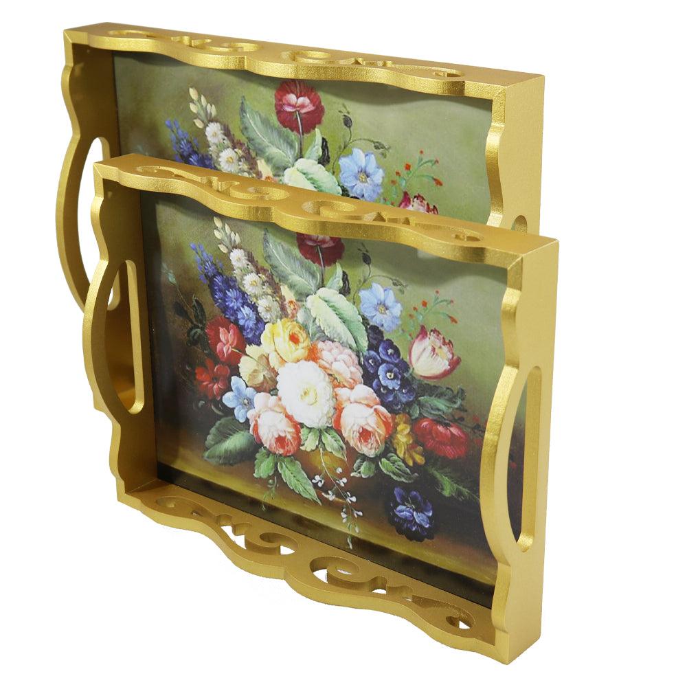 Gold Wooden Tray (2 Pcs) / M-382 / 53792Flower