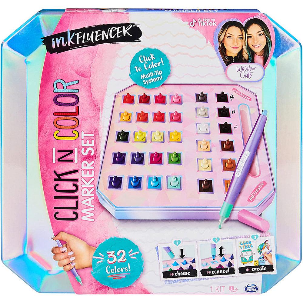 inkFluencer Click N Color Marker Set, Activity Kit with 32 Click-on Marker Tips