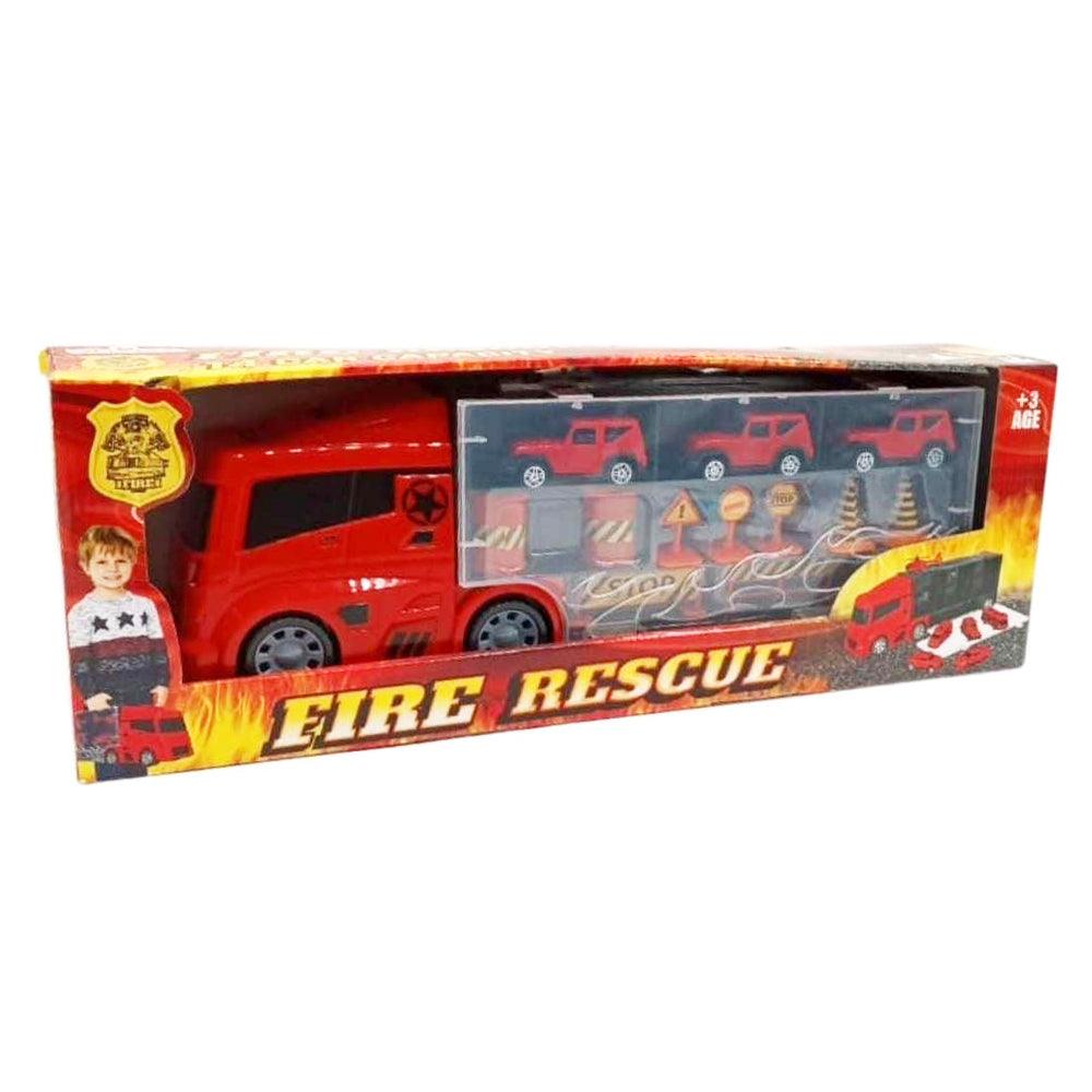 King Toys Fire Truck Transporter Set