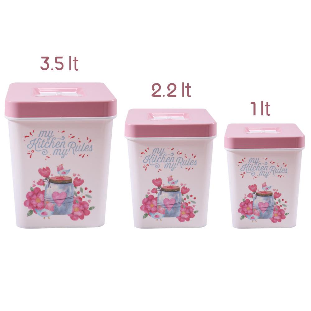 Kitchen Plastic Vintage Storage Set ( 3 Pcs) / Vc-463 / 8682723904630Pink