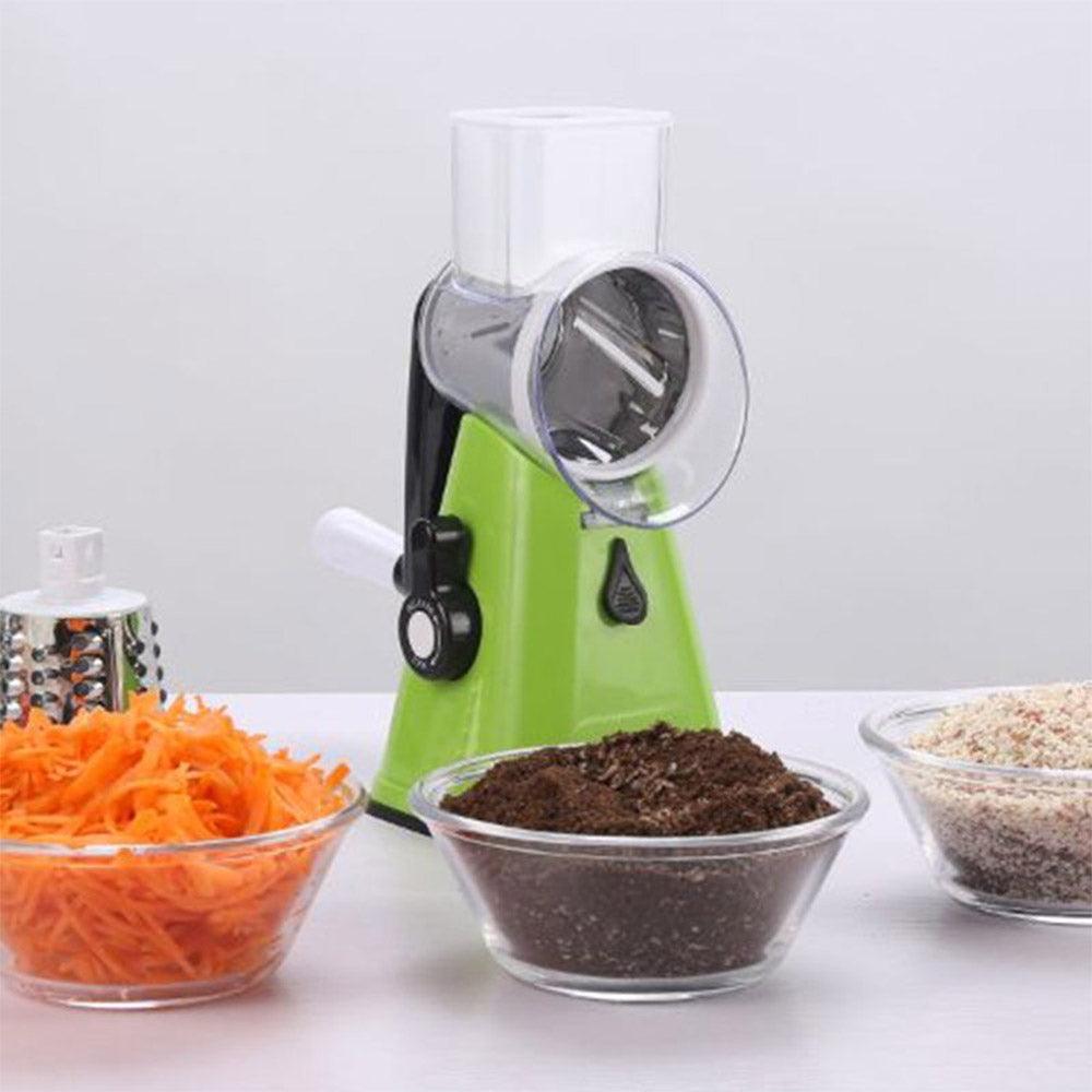Manual Tabletop Drum Grater, 3 in 1 Rotary Shredder Slicer Grinder - CY-806Green