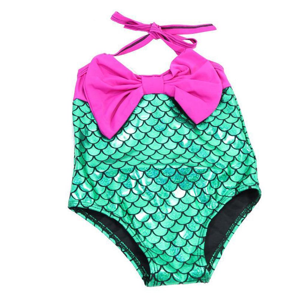 Mermaid Kids Swim Wear / N-346Green & Fuchsia / S