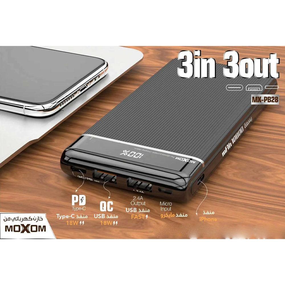 Moxom MX-PB28 Super Speed QC3.0&PD Power Bank (10000mAh) Supports Qualcomm Technology and Moxom MX-PB28 Reverse ChargingBlack