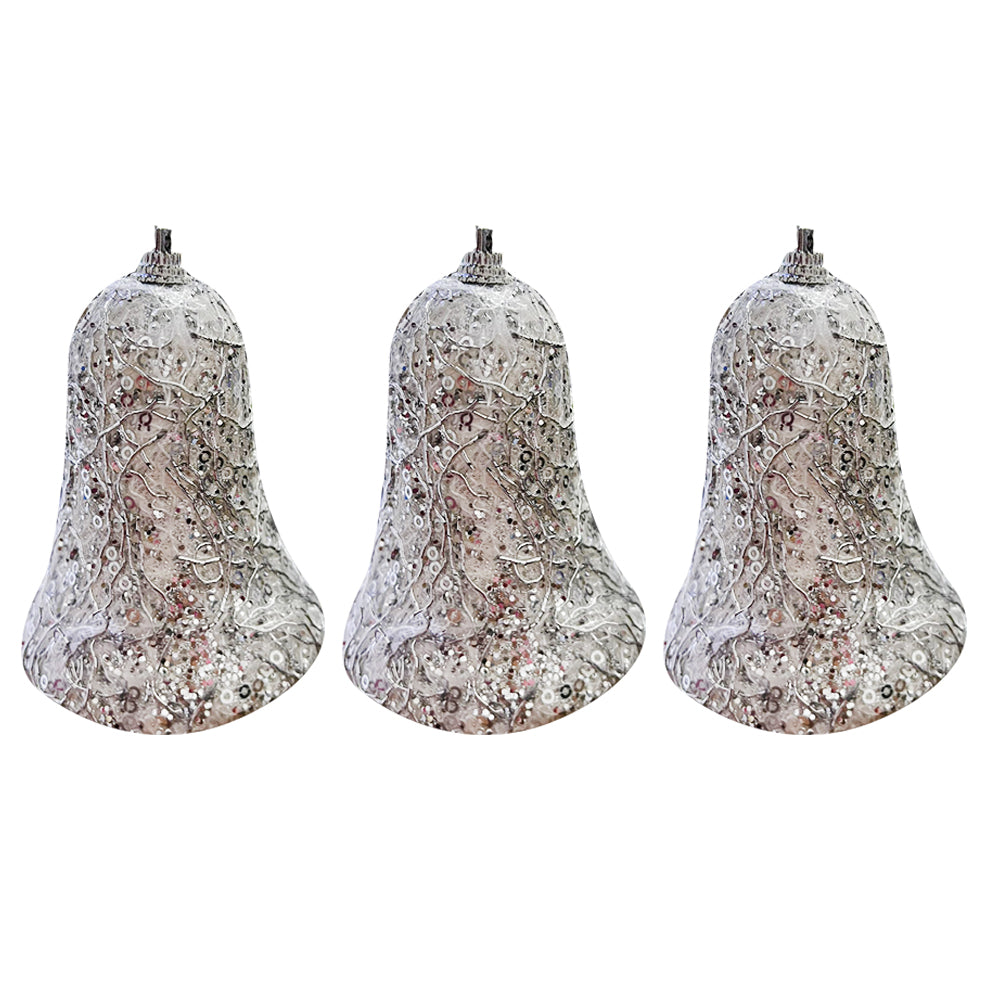 Silver Bell Shaped Christmas Balls Set - Elegant Tree Decorations (3 Pcs)