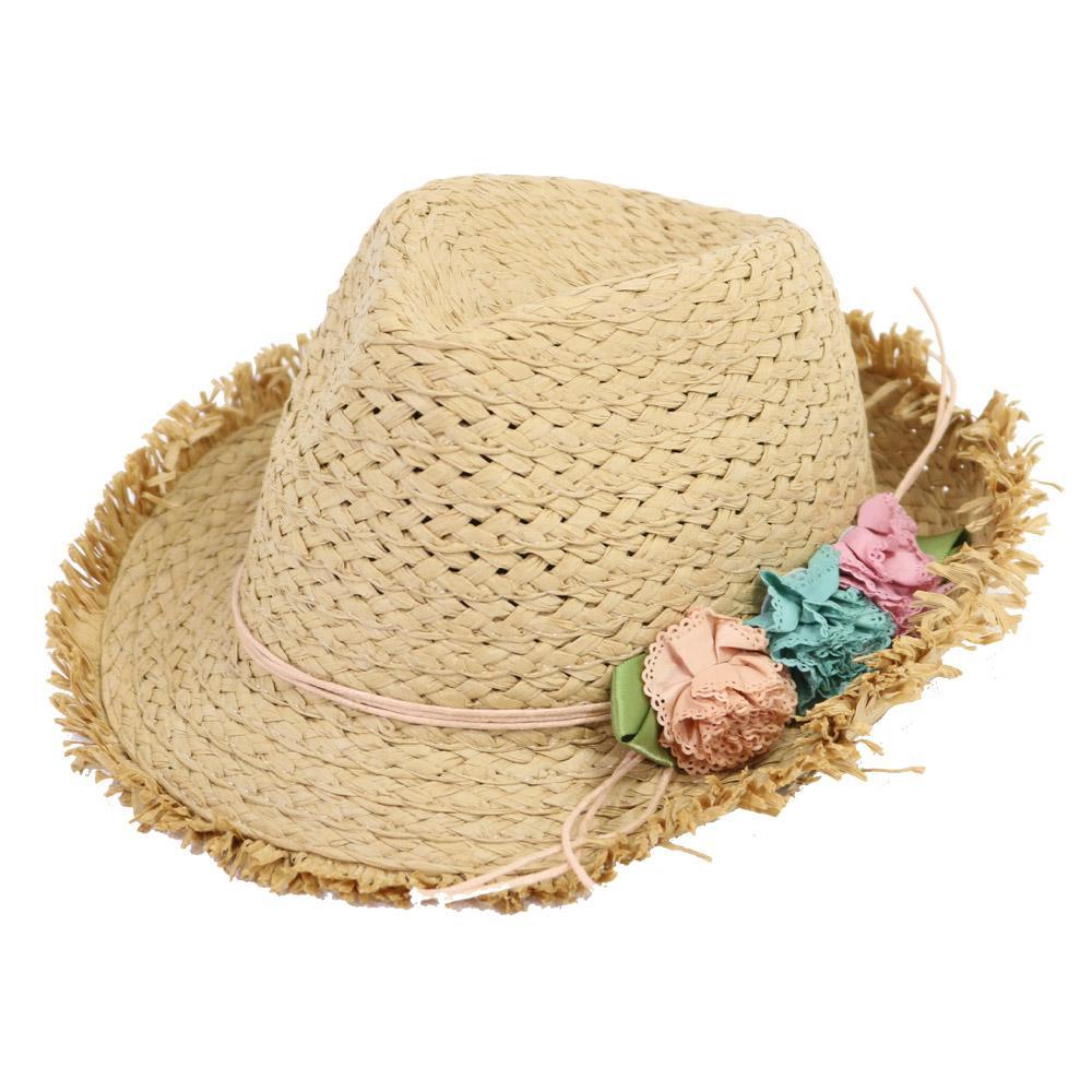Straw Flower Designed Hat / E-249Off-White