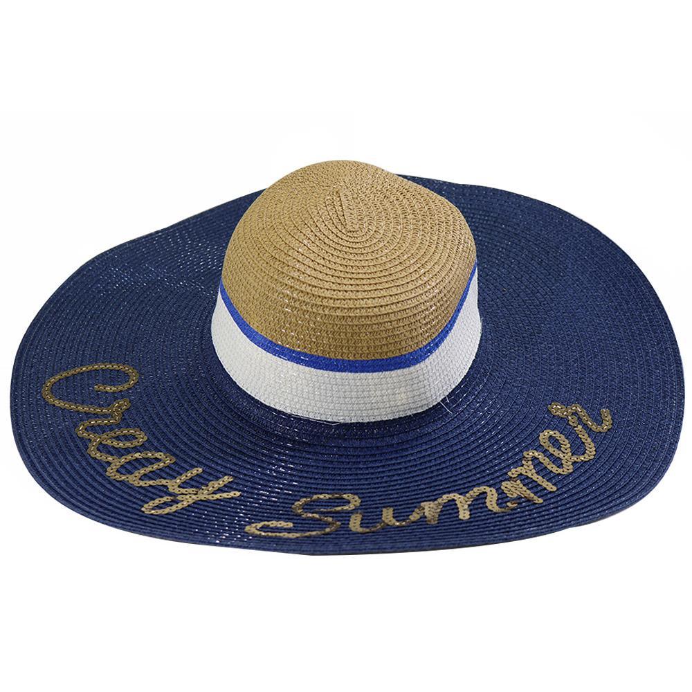 Straw  Wide Brim Women Hat N-11Navy & Brown