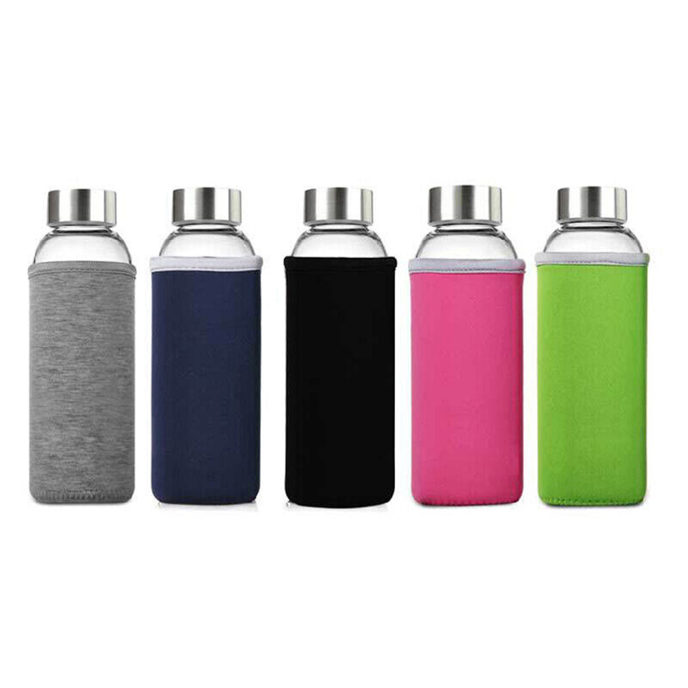 Transparent Glass Water Sport Bottle with Stainless Steel LidBlack
