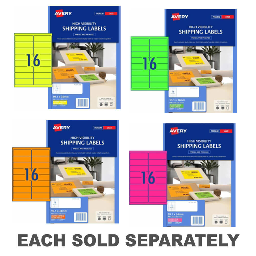Avery High Visibility Shipping Label 25pk 16/sheetGreen