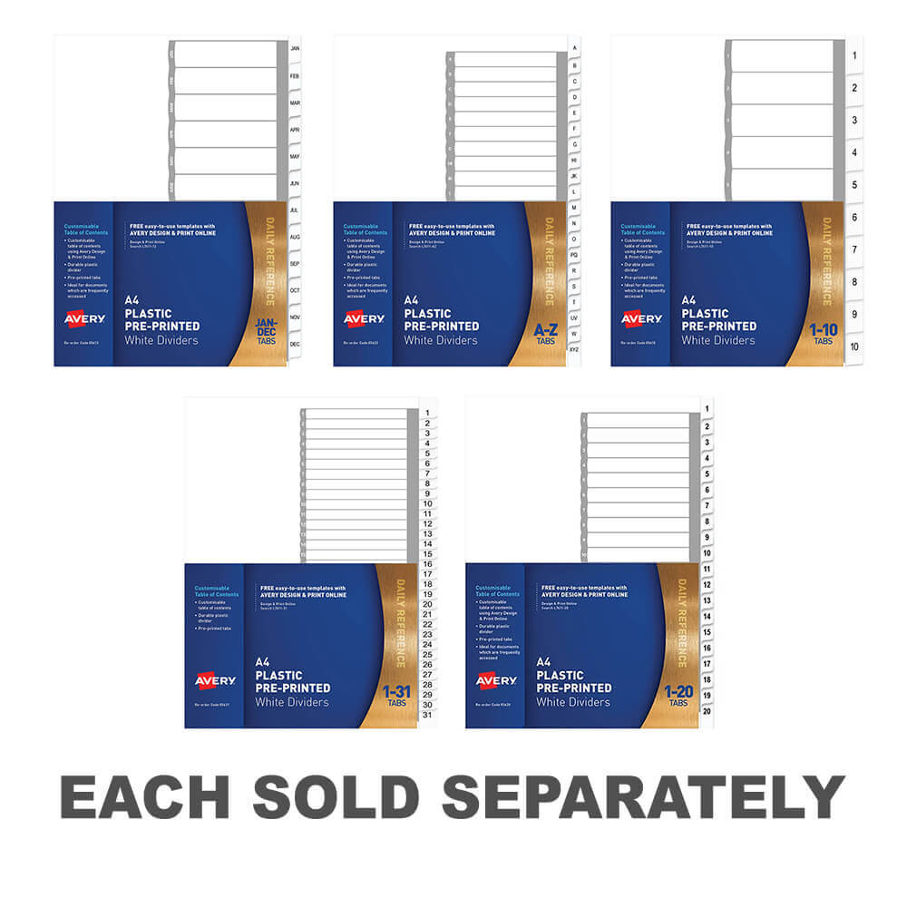 Avery Plastic Pre-printed Dividers A4 (White)Jan-Dec Tab