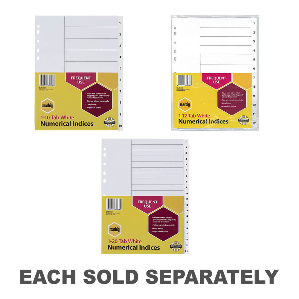 Marbig Numerical Indices & Dividers A4 (White)1-10 Tab