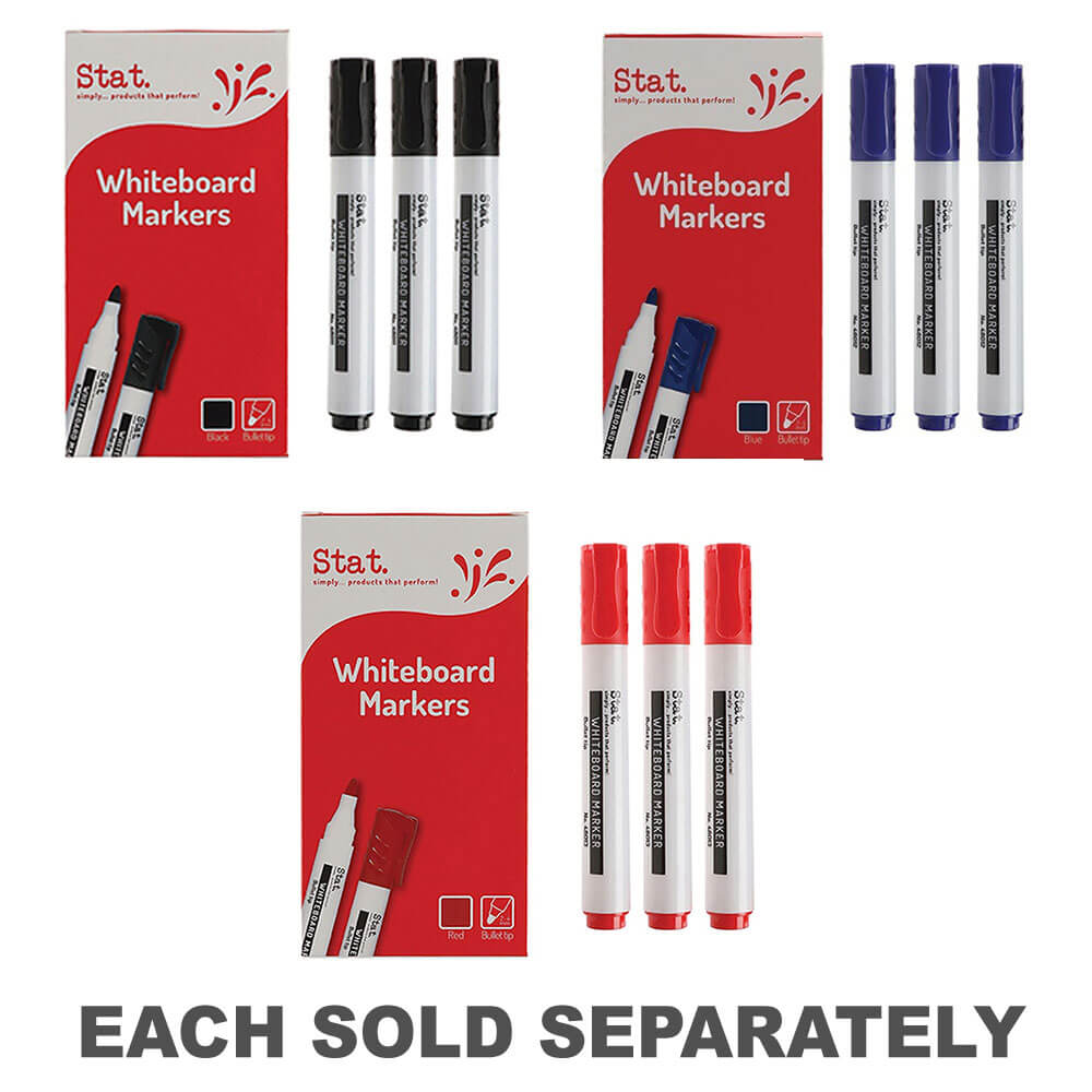 Stat 2.0mm Bullet Nib Whiteboard Marker (Box of 12)Black