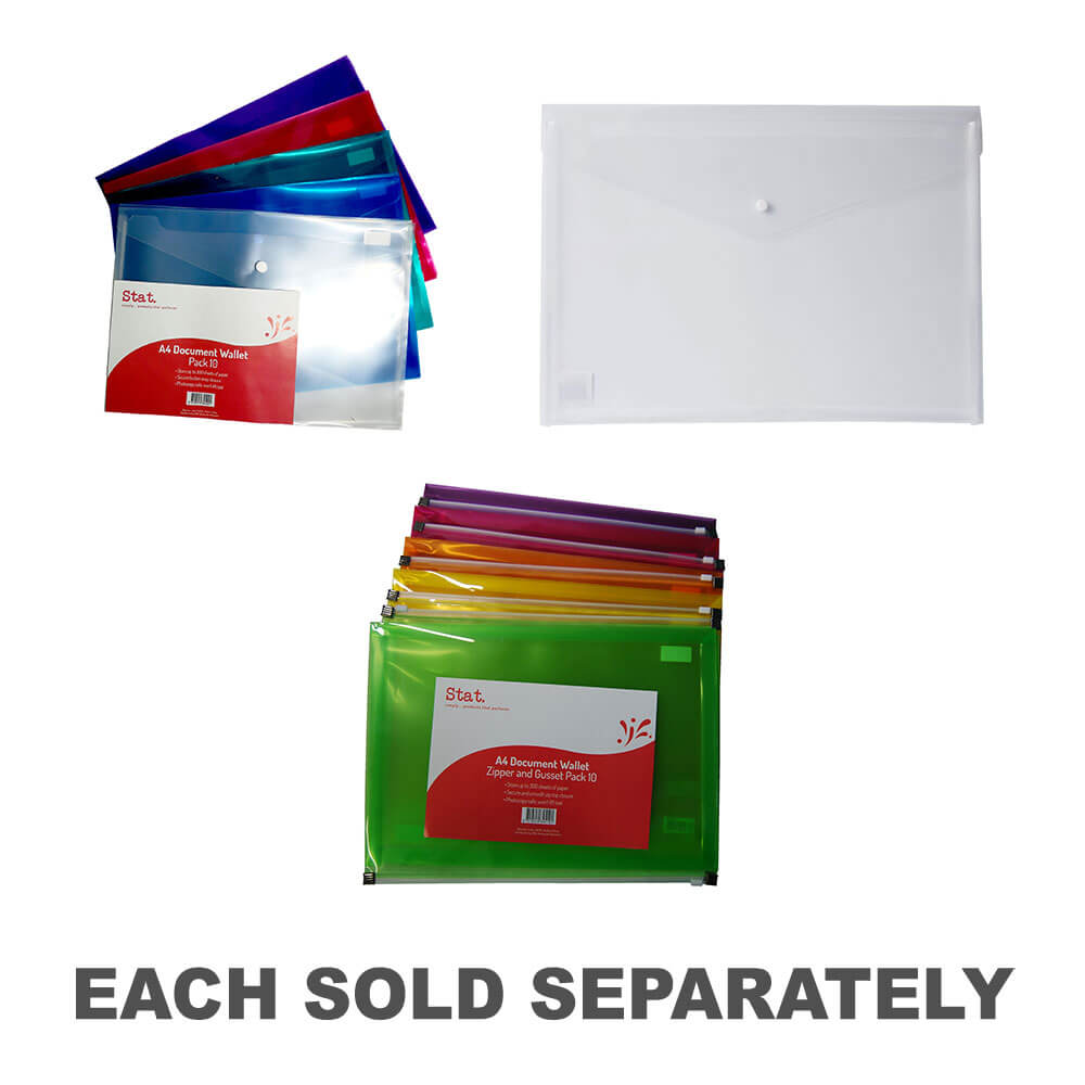 Stat Document Wallet with Button A4 (10pk)Assorted