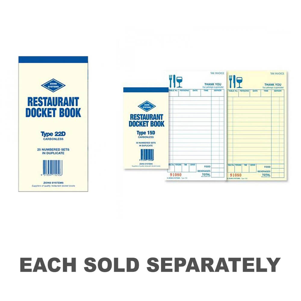 Zions Carbonless Duplicate Restaurant Docket Book22 line