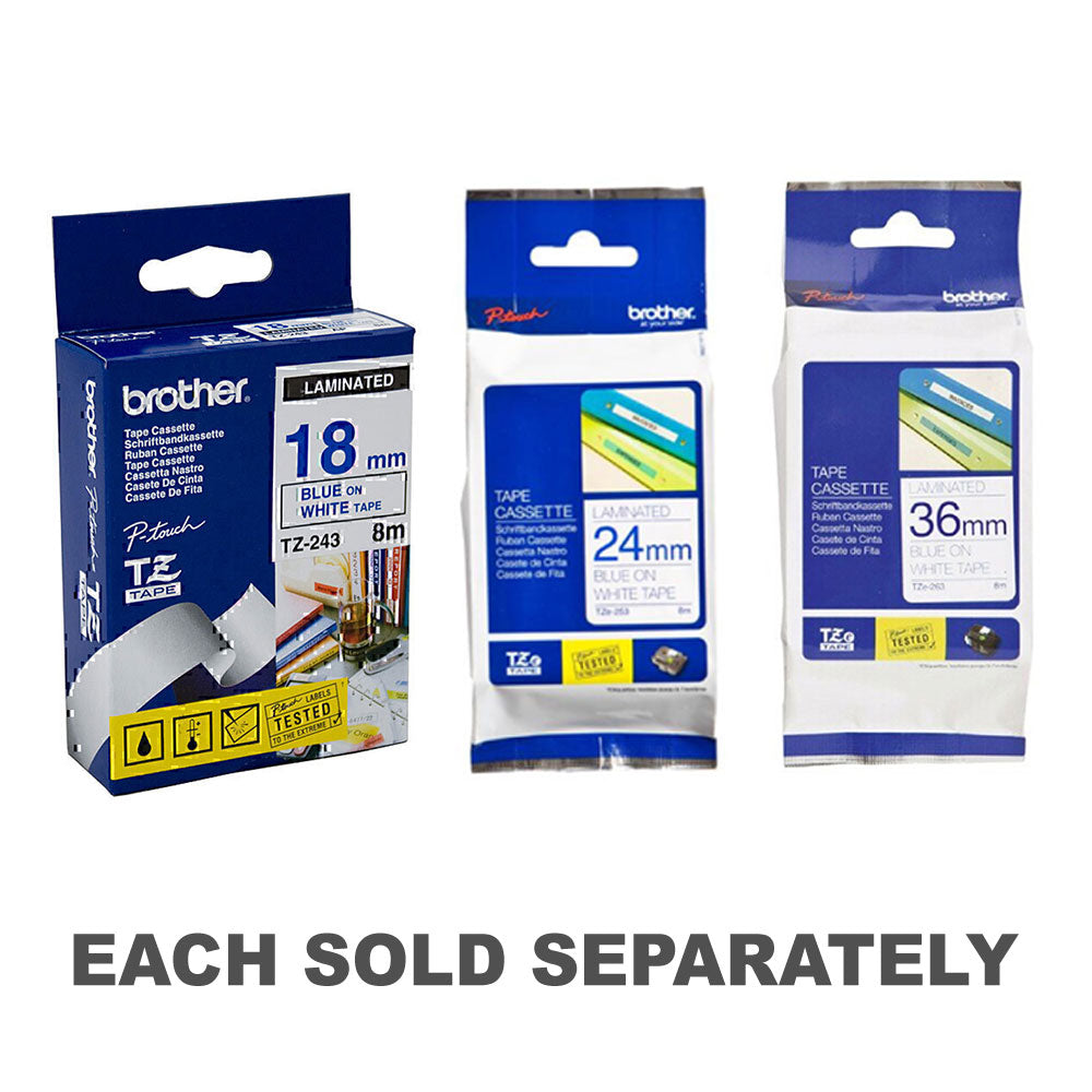 Brother Laminated Blue on White Labelling Tape18mm