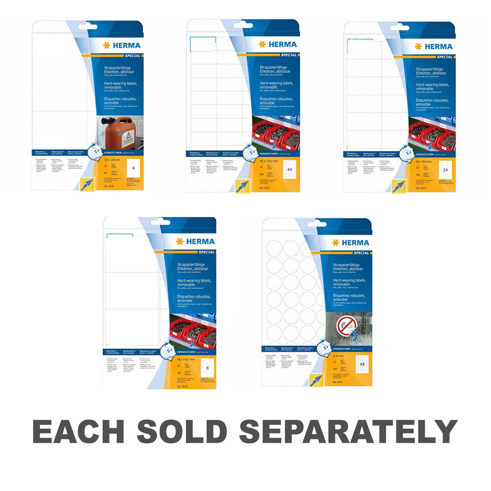 Herma Removable Foil Labels A4 20pc (White)105x148mm