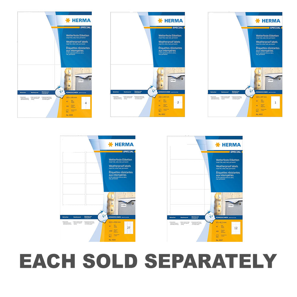 Herma Weatherproof Inkjet Labels A4 40pc210x297mm