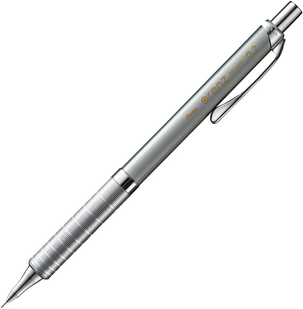 Pentel Mechanical Pencil Orenz Metal Grip 0.2mm, Silver, XPP1002G-Z