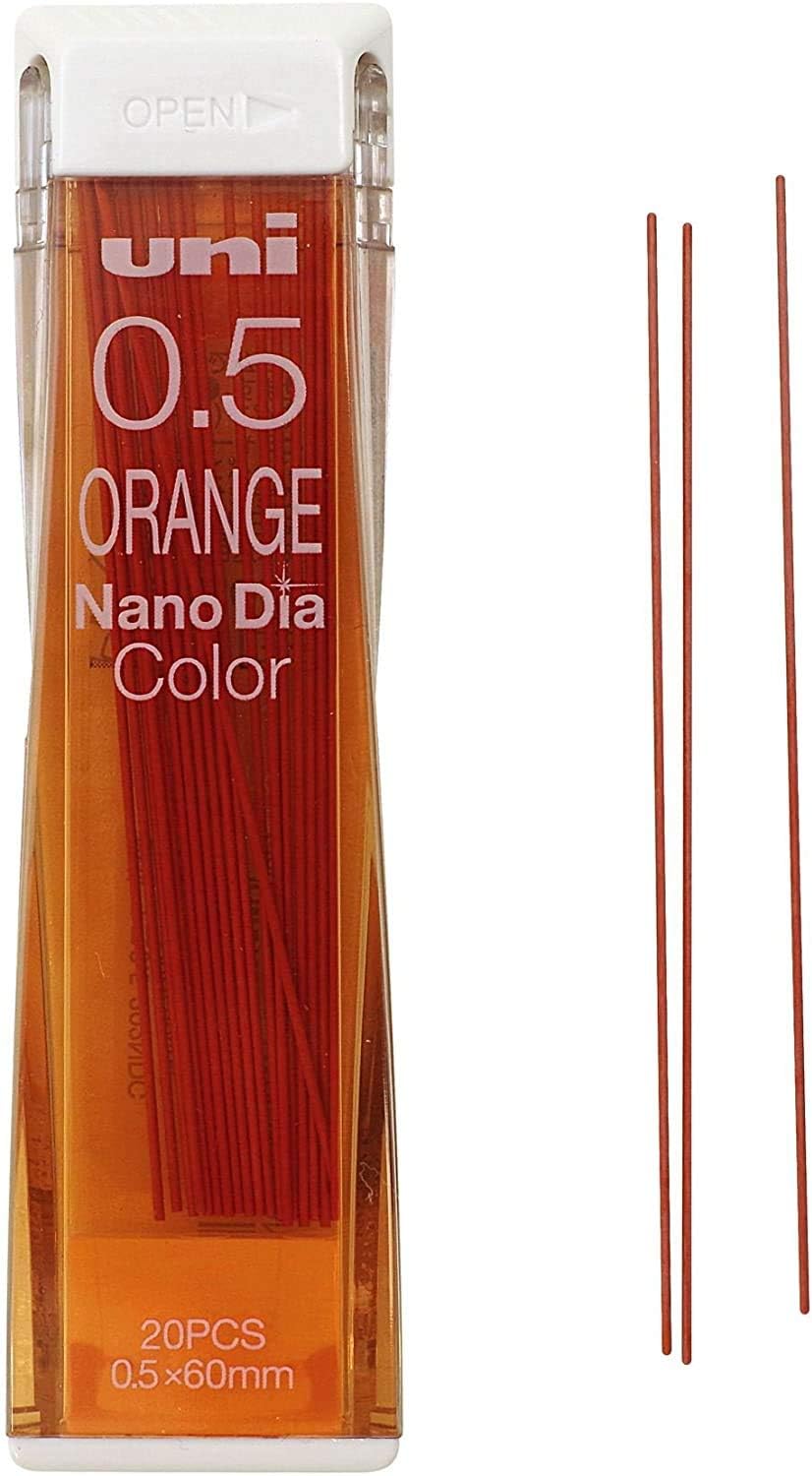 uni Mitsubishi Pencil Mechanical Pencil Lead Refill Nano Dia Color 0.5mm Orange, U05202NDC.4, Set of 2